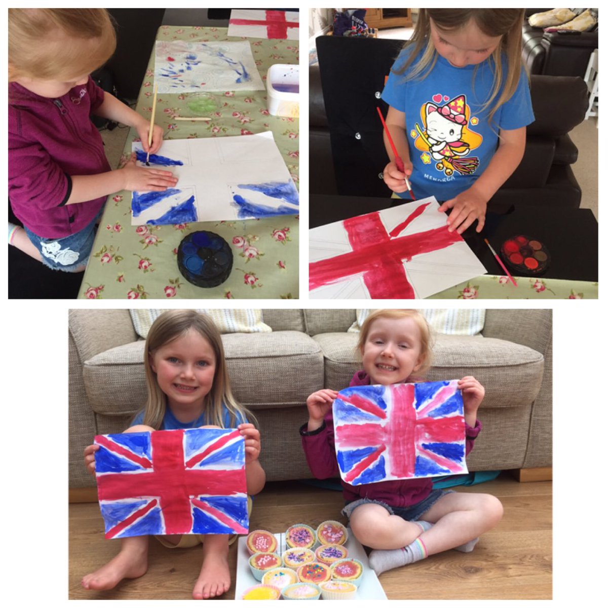 d_rach44's tweet photo. ⁦@prestolee_1911⁩ Part 2 Olivia and Elizabeth paint flags and make bunting before decorating their cakes! Already for tomorrow now! 👍🏻 #alwaysaiminghigh https://t.co/5kqHr1Yu2C