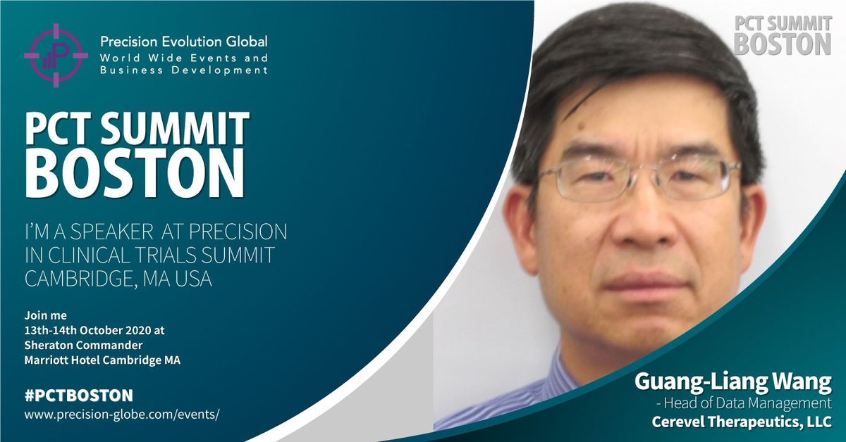 PrecisionEvolu1's tweet photo. Guang-Liang Wang, Head of Data Management from @CerevelTx will be one of our Keynote Speaker at our Precision in Clinical Trials Summit at Sheraton Commander Hotel on Oct 13th-14th. Join the Expert as he provides his outlook on trends.
#FlattentheCurve #PCT #PrecisionEvents https://t.co/lA6dAtWwdU