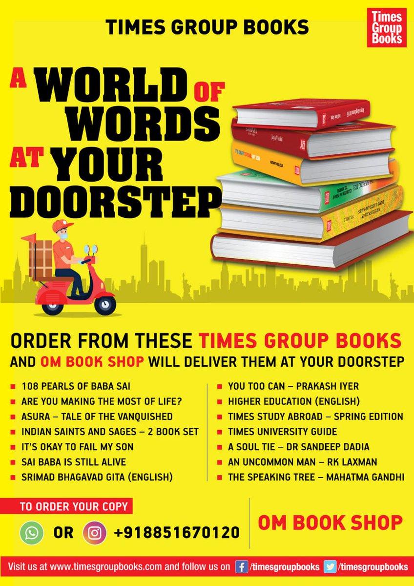 Timesgroupbooks's tweet photo. #StayHomeStaySafe Order the Times Group Books you always wanted to read and these will be delivered to your residence by Om Book Shop. To order, whatsapp to us at +918851670120 @ombooksdelhi https://t.co/IXAJHcXwHJ