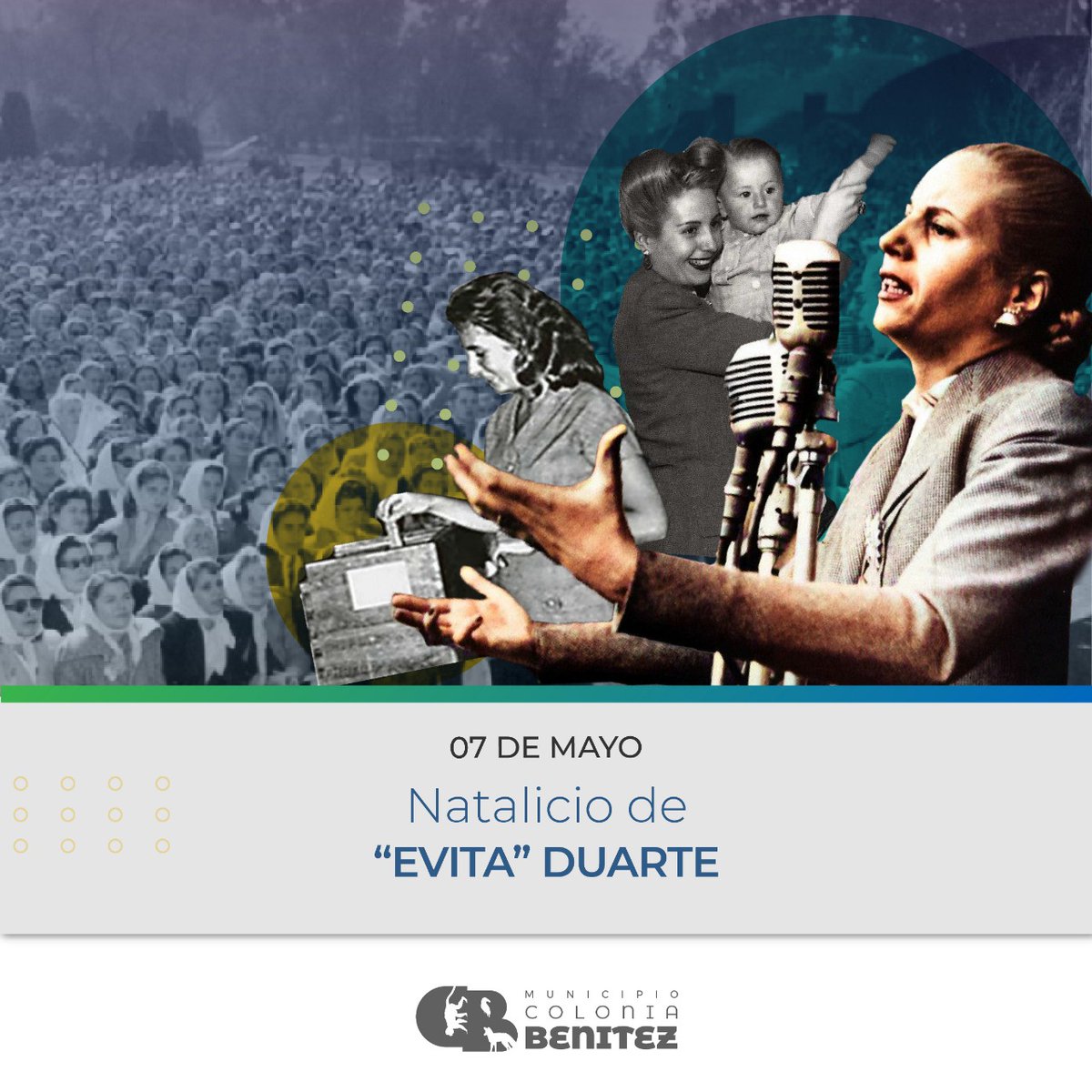 PhippsSergio's tweet photo. Hoy #7demayo se cumplen 101 aniversario del natalicio de #EvaDuarte. 

La recordamos con cariño por su entrega a la lucha por la igualdad y la justicia social. 

#EvitaCumple
#EvitaEterna https://t.co/P7YYQ9Q1C7