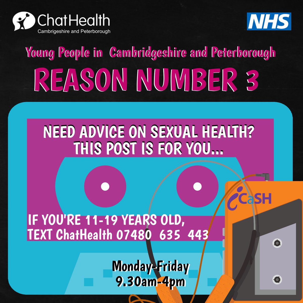 CambsPboroCYP's tweet photo. If you know a teenager aged 11-19 who lives in #Cambs or #Pboro who is in need of confidential advice or support, please share this post with them. REASON 3…#ChatHealthCambsPboro #ChatHealthIsHereToHelp
@CPFT_NHS @ccs_nhst @CambsPboroCCG @iCaSHPeterboro @iCaSHCambs https://t.co/B6CXeTTga6