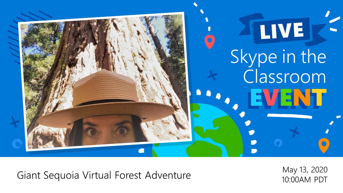 FlipgridEvents's tweet photo. Join Jenny from Calaveras Big Trees State Park in the Sierra Nevada mountains on 5/13 for a wild adventure as we explore the habitat &amp; lifecycle of the Giant Sequoia! Uncover why these ancient trees are so strong! 🌳

👉 https://t.co/66vfBICIti 

@portsprogram #SkypeClassroom https://t.co/QhozFrDb1a