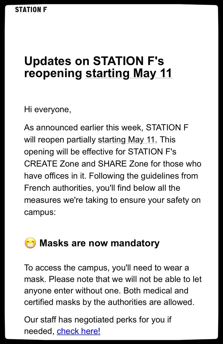 Station F will reopen partially starting May 11.