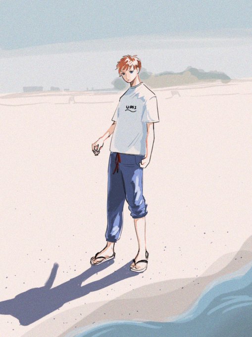 テンション低く海で遊ぶりおうさん 