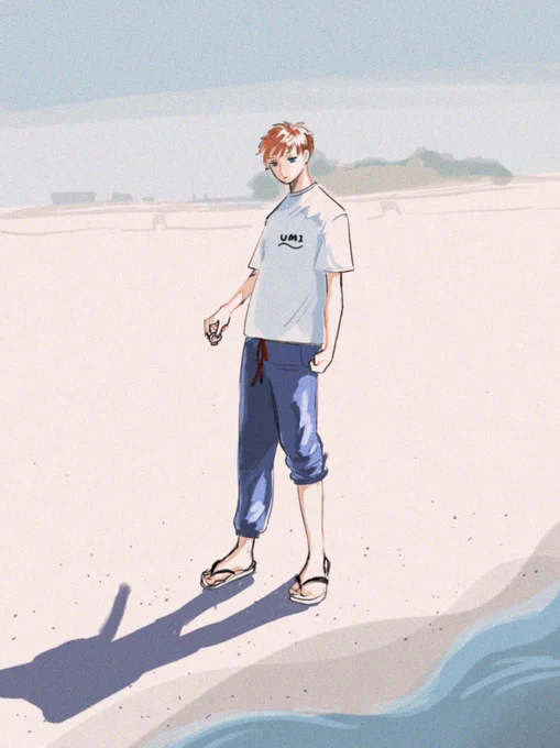 テンション低く海で遊ぶりおうさん 