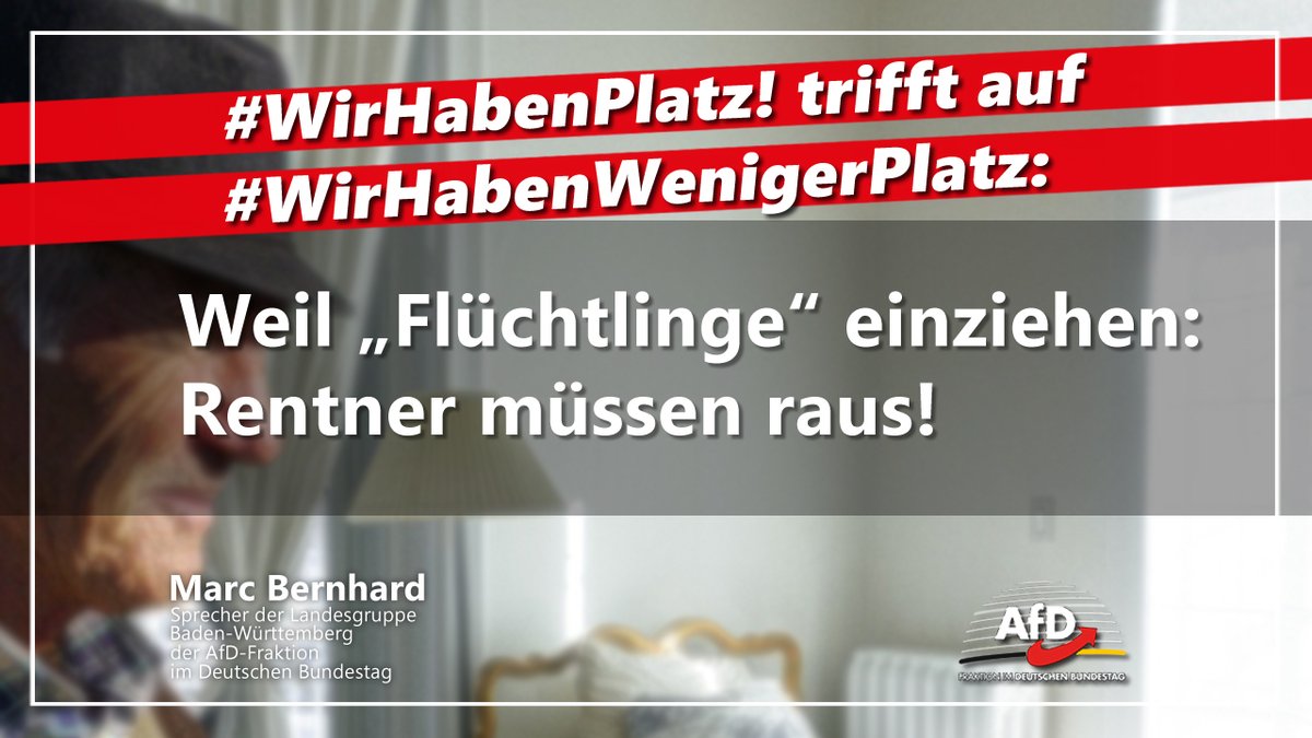 MarcBernhardAfD's tweet photo. Utopie vs. Realität: Aus #WirHabenPlatz? wird #WirHabenWenigerPlatz: #Rentner aus Gemeinde #Neckartaiflingen muss #Wohnung für #Migranten verlassen. Begründung des #Gerichts: Erfüllung öffentlich-rechtlicher Aufgaben“. #Zuwanderung verstärkt #Verdrängungswettbewerb! #Bernhard https://t.co/22Bw1CRGvj