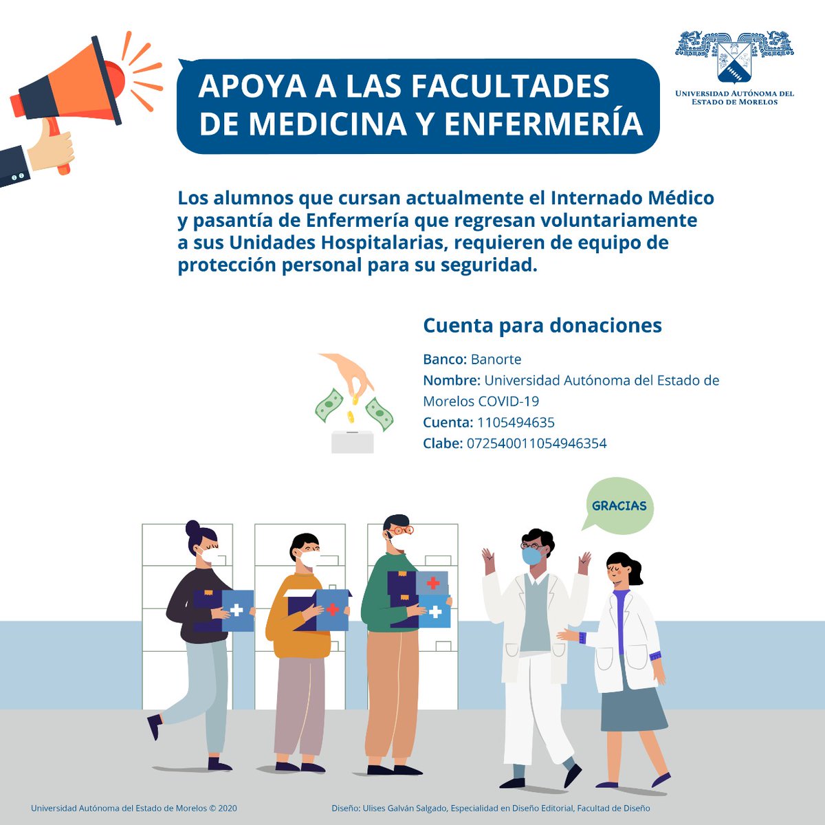 uaemorelos's tweet photo. La #UAEM ha donado equipo de protección para nuestros estudiantes que regresarán de manera voluntaria a sus unidades de salud. Estamos trabajando, pero necesitamos tu apoyo. #sumaUAEM https://t.co/UnMOd6GJzl