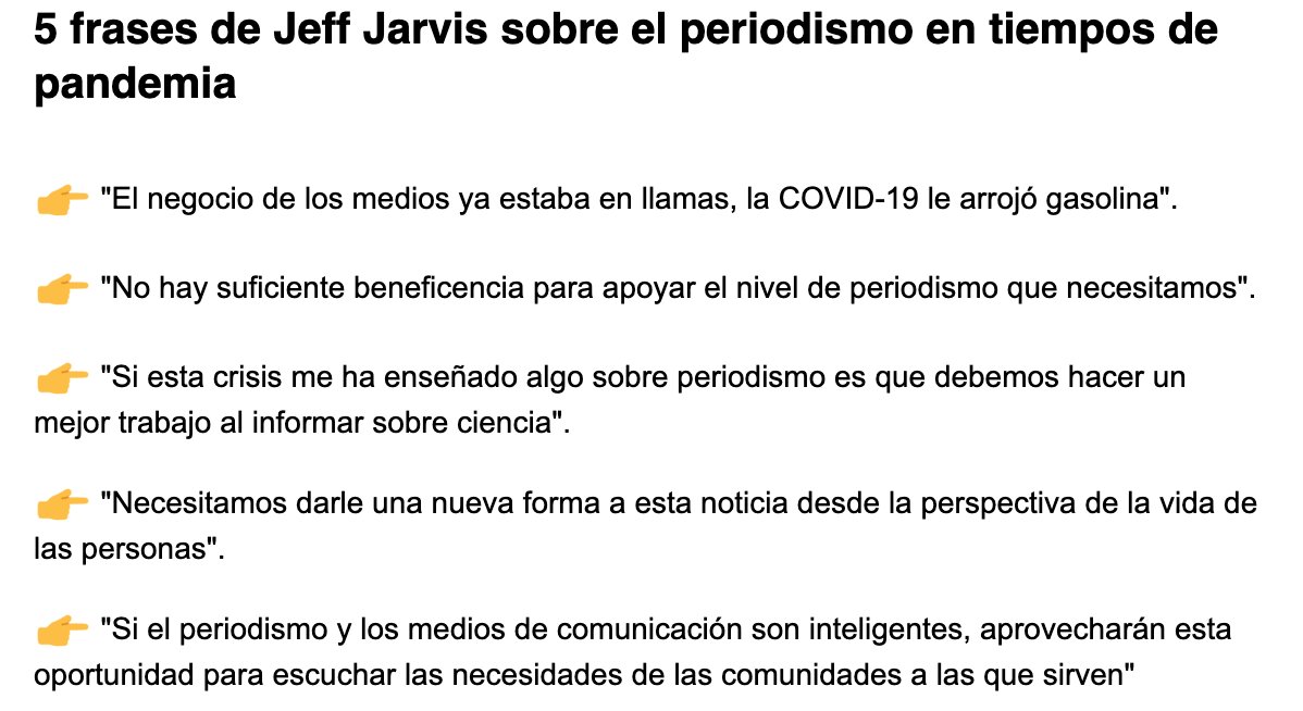 marcelaturati's tweet photo. La visión Jeff Jarvis sobre los medios y el periodismo en tiempos de Covid-19, vía @FundacionGabo y la necesidad de narrar desde la perspectiva de la vida de las personas y las necesidades de la gente. Completo aquí: https://t.co/ZAxMgpKI2T https://t.co/Q4KypvlrgX