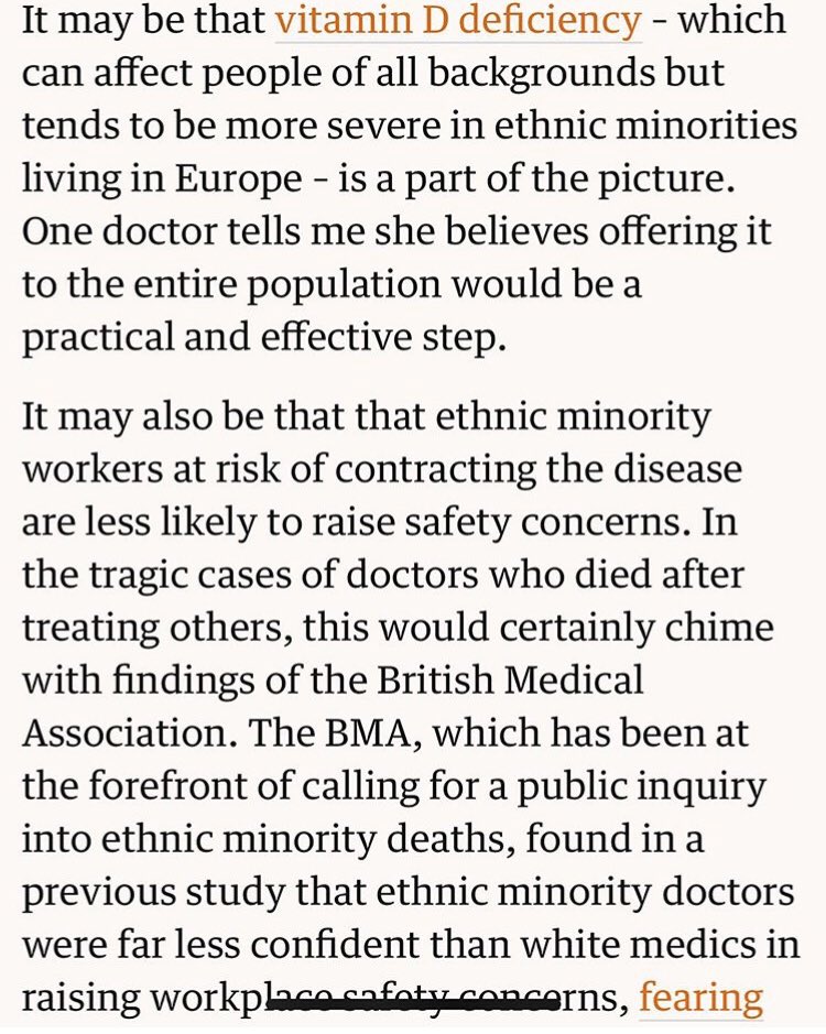 VitaminDaware1's tweet photo. The Guardian has conducted new analysis of Covid Deaths to build a more detailed picture of the unexplained and deeply worrying over representation of ethnic minority people. Also pinpointing link with Vitamin D deficiency within the BAME community. FULL ARTICLE IN BIO‼️ https://t.co/syDkJ3Us76