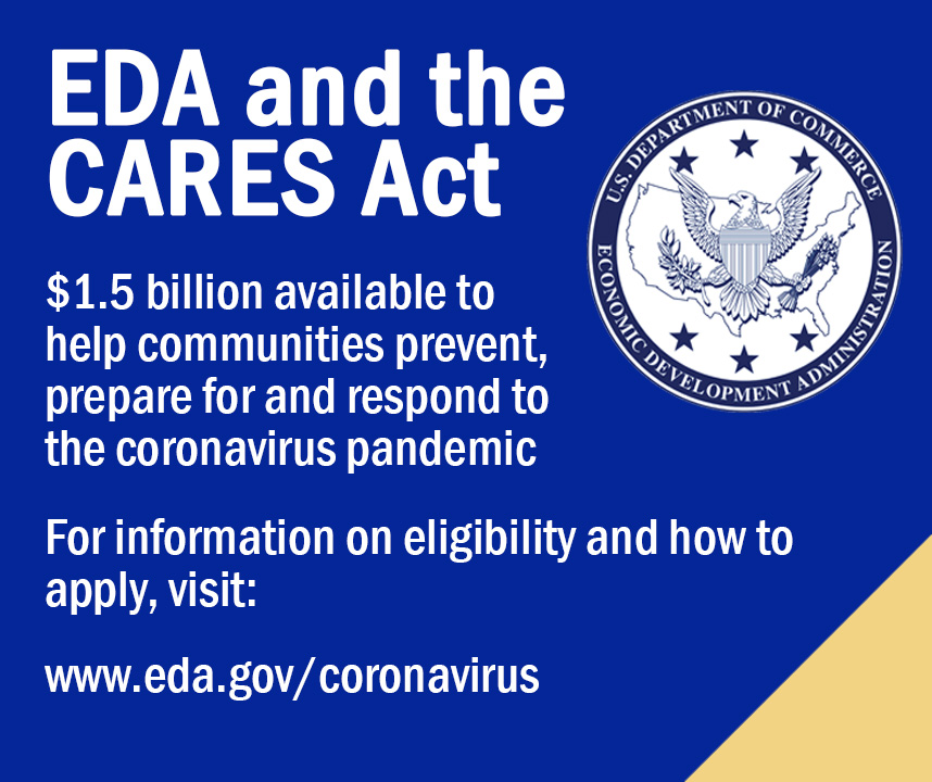 US_EDA's tweet photo. EDA is now accepting applications from eligible grantees for #CARESAct supplemental funds intended to help communities prevent, prepare for, and respond to the coronavirus pandemic. For complete information, visit: https://t.co/OIqOWzKUcw #AmericaWorksTogether https://t.co/B3BrkAI0Re