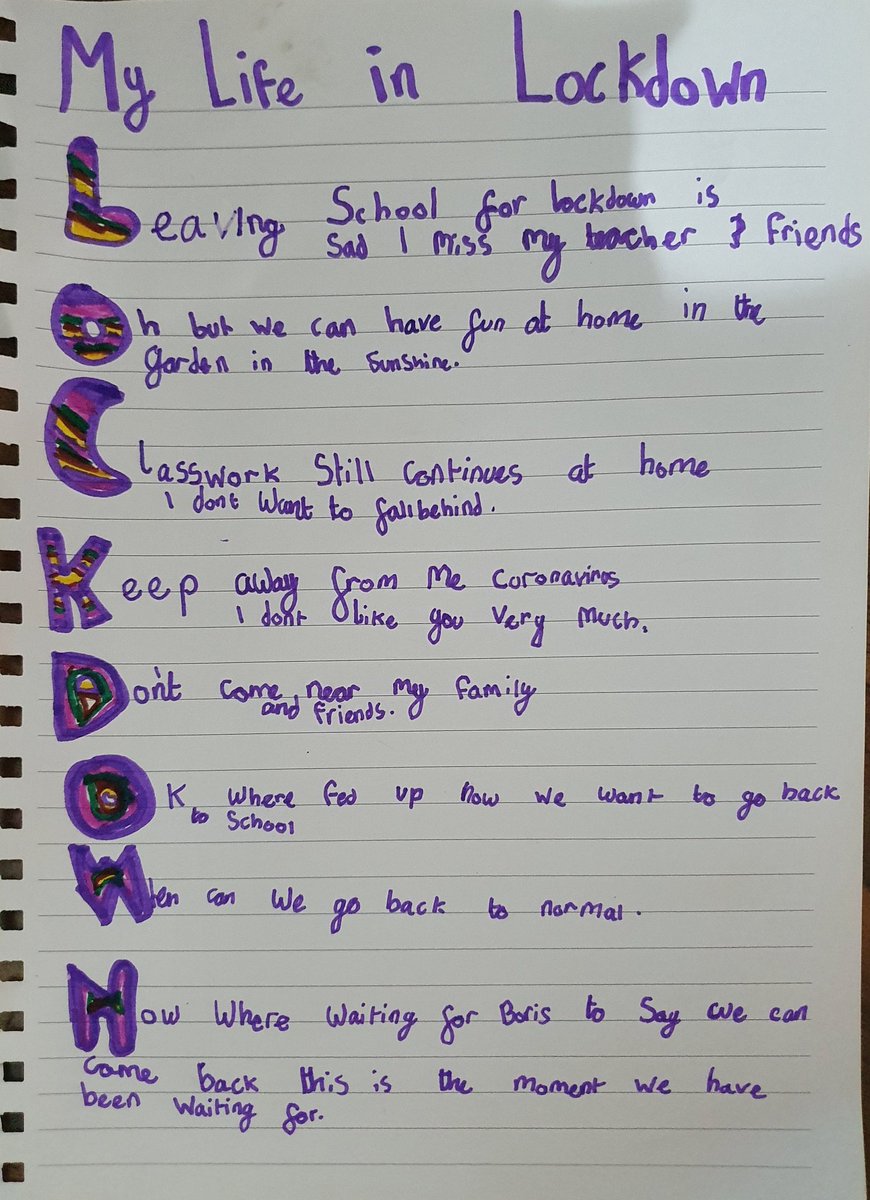 VickyHannah12's tweet photo. Aubreys "My life in lockdown" poem 
@ololprimary https://t.co/jK4diRsDlG
