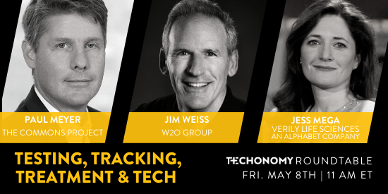 Want to get a "state of the state" on what's happening with COVID-19 treatments, testing and tracking? Hear from experts: Jess Mega (@VerilyLifeSci) @JimWeissW2O
 (@W2OGroup) &amp; @PaulMeyernyc (<a href="/commons_prjct/">The Commons Project Foundation</a>) this Friday, May 8 @ 11:00 AM ET
techonomy.com/2020/05/testin…