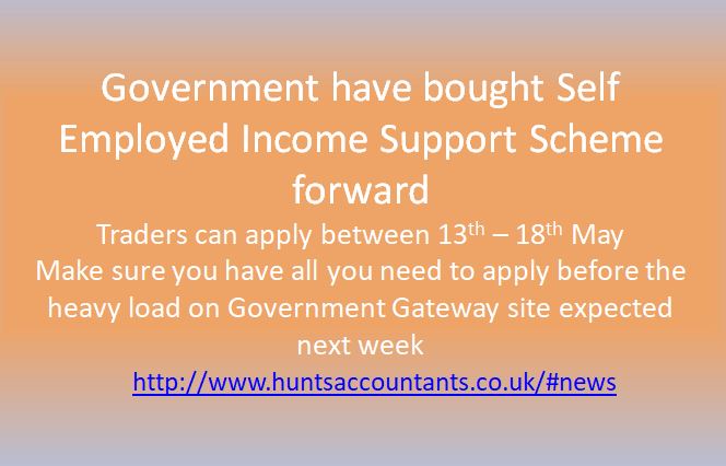 You'll need your 10 digit UTR, NI number and Gov Gateway ID + password to apply for Self Employed Income Support Scheme. IF YOU DON'T HAVE A GOVERNMENT GATEWAY ACCOUNT SET ONE UP NOW before high load expected next week! For more visit huntsaccountants.co.uk/#news