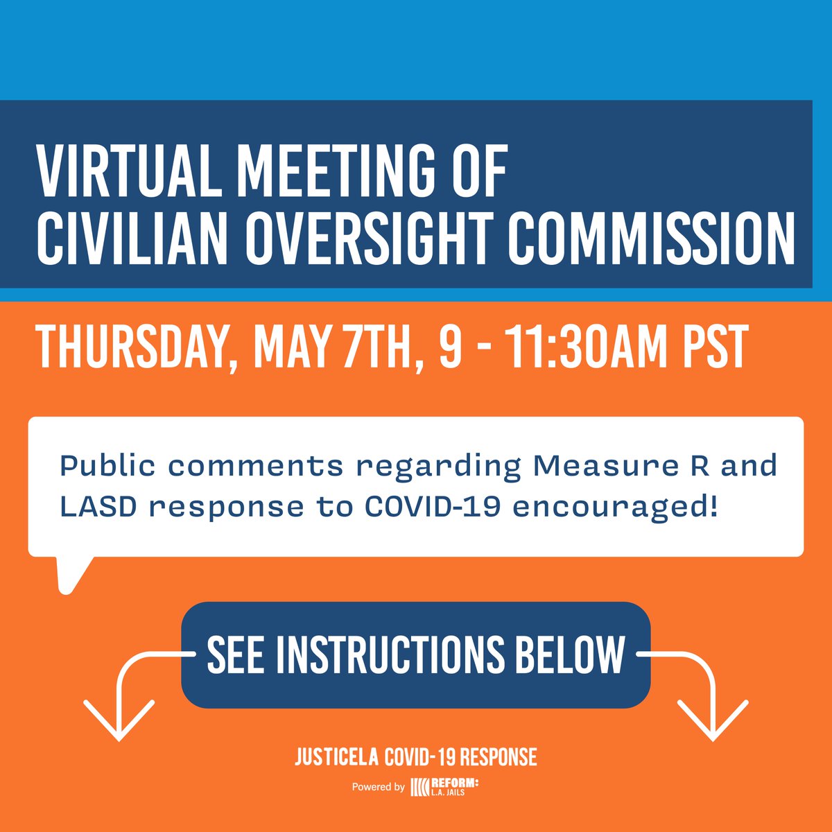 ReformLAJails's tweet photo. Today, we’re making good on the promises of #MeasureR because the people of Los Angeles knew we needed accountability and oversight over @lasdhq: Please email the Civilian Oversight Commission and tell them to investigate #COVID19 in our County Jails→ https://t.co/eYgYwhs1BP https://t.co/8uEjPadKAA