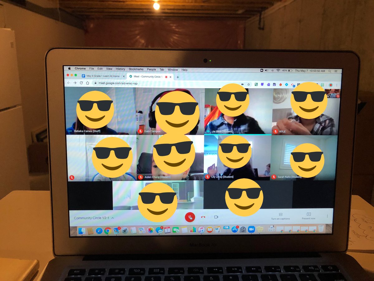 msallywilliams's tweet photo. Another great Google Meet!! These kids shared an object that is meaningful to them and are become tech rockstars 🤩! Thanks @caines_class for joining us and planning a super fun movement break! It’s important for Ss to stay #hdsbstillconnected to all of their caring teachers! https://t.co/GmSfoEBMRS