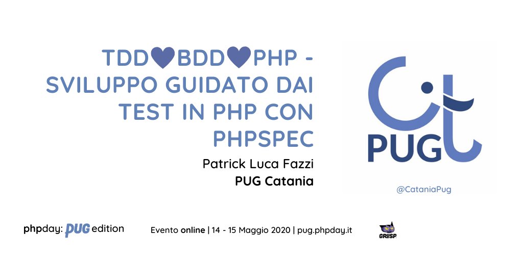 Ed ecco il secondo speaker che parteciperà al #phpday PUG edition il 15 maggio 🤩

👤 <a href="/PatrickFazzi/">Patrick Luca Fazzi</a>
🐘 <a href="/CataniaPug/">PUG Catania</a>
🎥 TDD💙BDD💙PHP - Sviluppo guidato dai test in #PHP con phpspec

Scopri il programma su pug.phpday.it

#phpdayPUGed