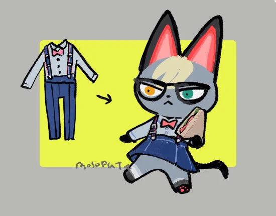 こういうズボンと一体化してる服渡したら半ズボンみたいになるんじゃ無いかと思って渡したら裾が広がってスカートになった? 