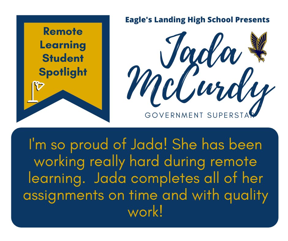 ELHS_HCS's tweet image. Our next Remote Learning Student Spotlight is another SENIOR! Nominated by Dr. McCrory, Jada McCurdy is a Government Superstar! Yay Jada! @DrKeshaJones1 @KindraTukes @drwilliams08 #ELHSRemoteLearningSpotlight #RemoteLearninginHenry  #studentsintherace
