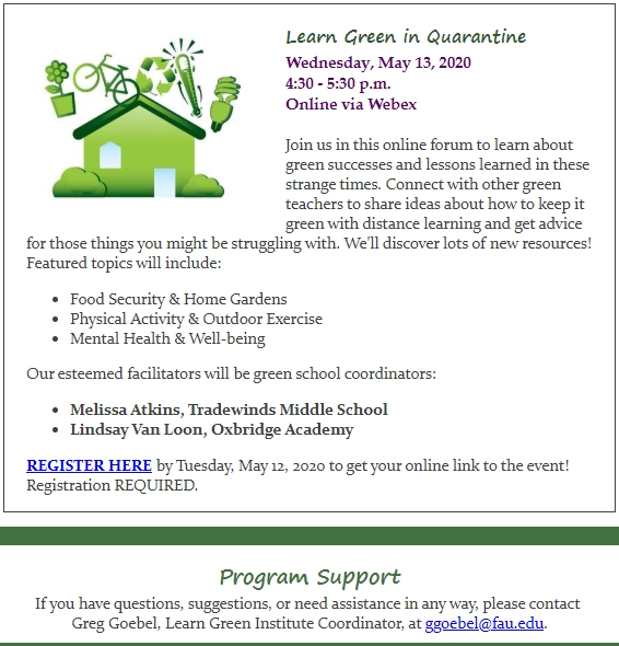 Pinejog's tweet photo. Join us for Learn Green in Quarantine! LGI is hosting a pop-up forum on 5/13 @ 4:30 w/ guest facilitators Melissa Atkins from @TradewindsMS & Lindsay Van Loon from @OxbridgeAcademy! Connect w/ green teachers & discover new resources! Register @ https://t.co/Vdw21Eya9G #LearnGreen https://t.co/LISmSVBcp9