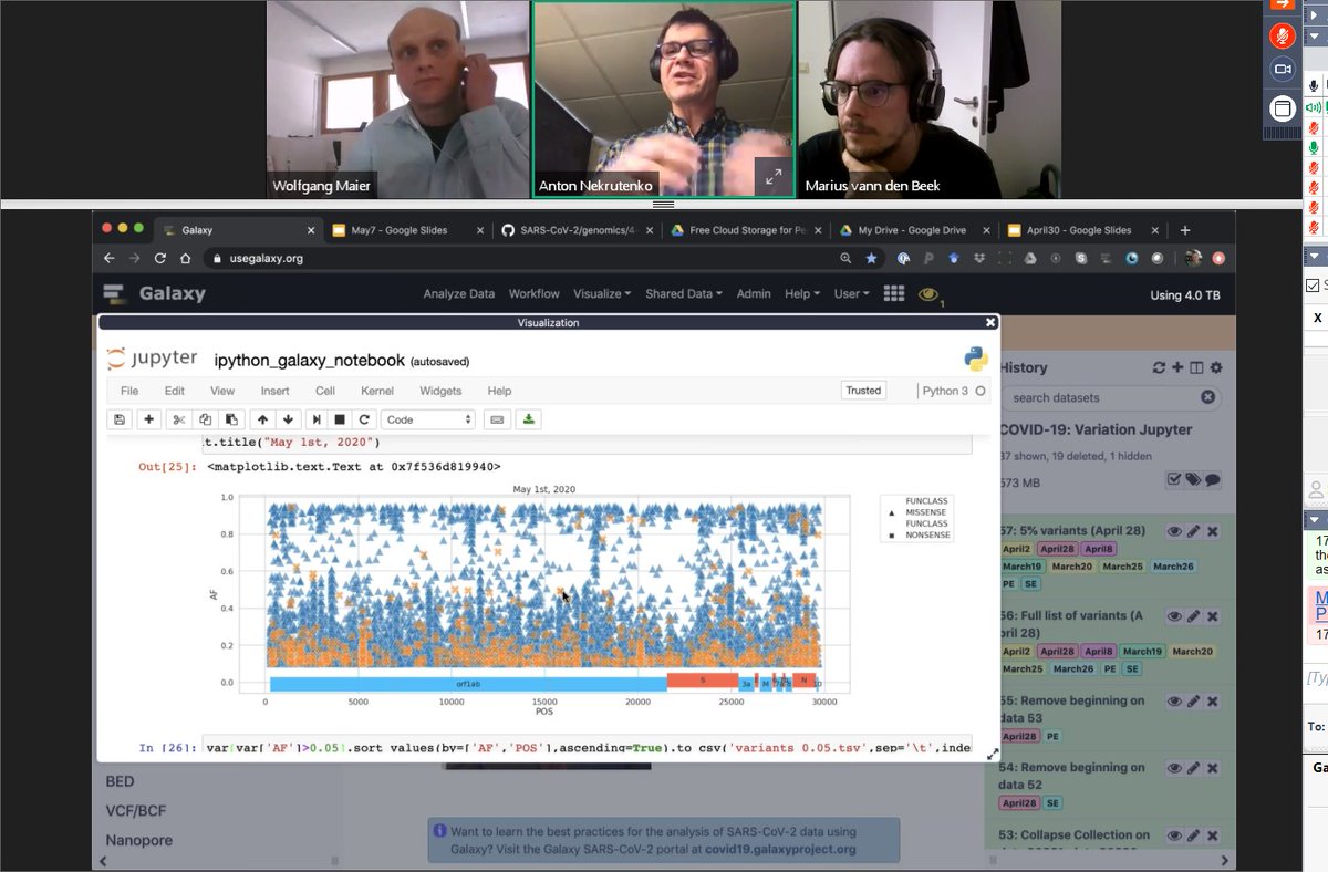 Björn Grüning (@bjoerngruening) on Twitter photo <a href="/ProjectJupyter/">Project Jupyter</a> notebooks running in #usegalaxy and analysing the result of the 3k+ #SARSCoV2 workflow. <a href="/rstudio/">RStudio</a> is also available of course :)
Thanks <a href="/nekrut/">Anton Nekrutenko 🇺🇦</a> for presenting and <a href="/DBlankenberg/">Daniel Blankenberg</a> for his awesome work in Interactive Tools. <a href="/ProjectJupyter/">Project Jupyter</a> notebooks running in #usegalaxy and analysing the result of the 3k+ #SARSCoV2 workflow. <a href="/rstudio/">RStudio</a> is also available of course :)
Thanks <a href="/nekrut/">Anton Nekrutenko 🇺🇦</a> for presenting and <a href="/DBlankenberg/">Daniel Blankenberg</a> for his awesome work in Interactive Tools.