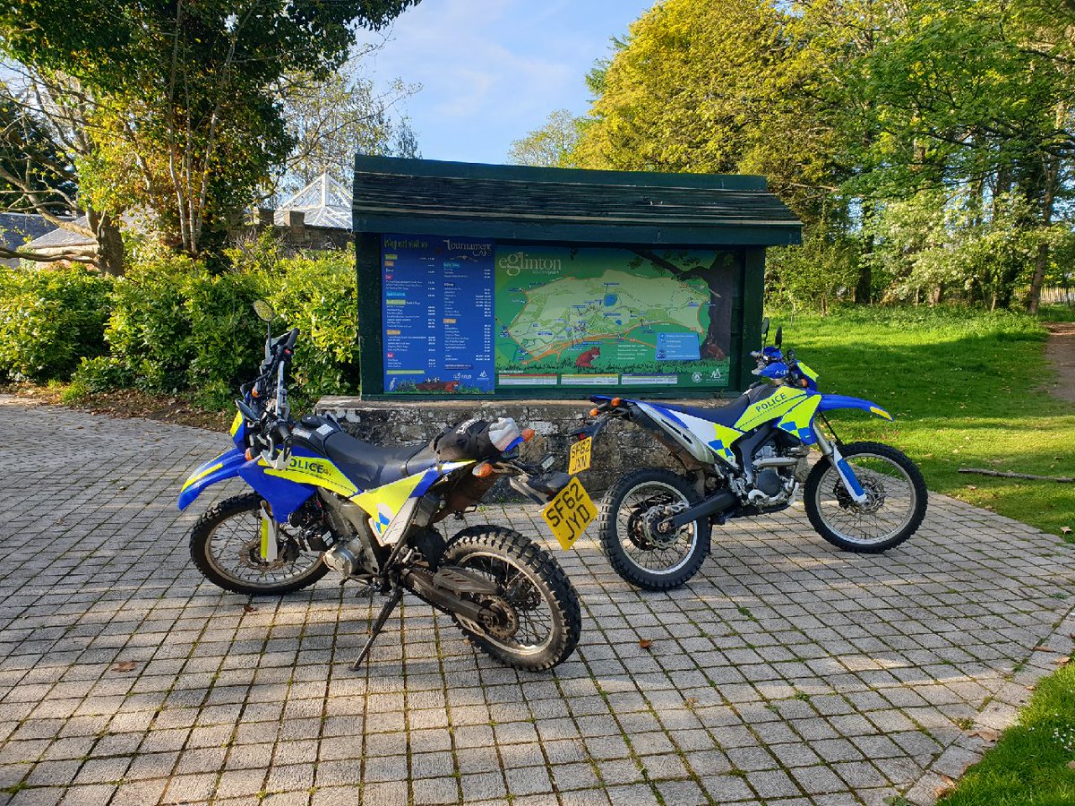 PSOSNAyrshire's tweet photo. This week we've received support from @GreaterGlasgPol #DVRU &amp; their off-road motorcyclists who have helped us patrol our open spaces in response to Covid-19 guidance &amp; reported community concerns regarding inappropriate use of off-road bikes and quads. 

#StayHomeSaveLifes https://t.co/V3PSH46Xei