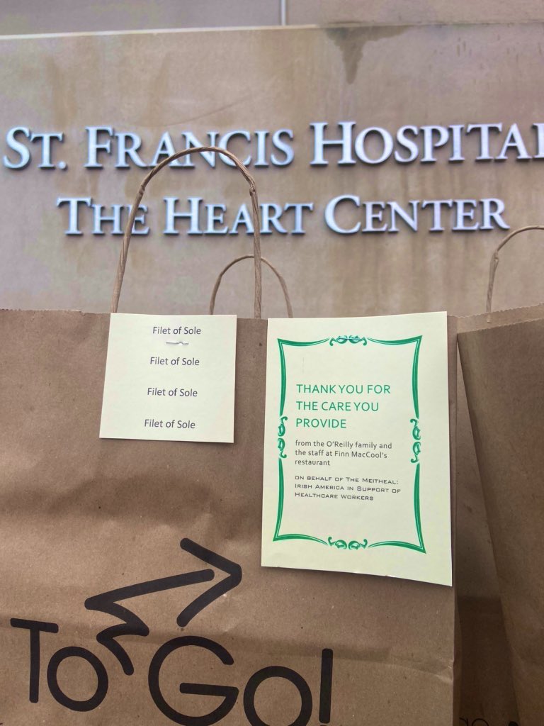 TheMeitheal's tweet photo. #TheMeitheal Week 6: We arranged to get Quality meals to Healthcare workers while supporting small businesses that have been directly impacted my Covid-19. Thanks to Connie O’Reilly from Finn MacCool's Restaurant Port Washington New York for serving St Francis Hospital, Roslyn NY https://t.co/2mVI3OhPVL