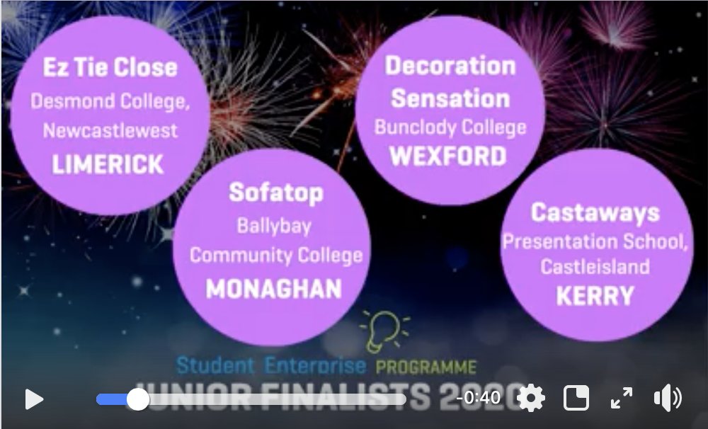 eztieclose's tweet photo. As the judges deliberate, let's celebrate! Congratulations to County Final winners across Ireland. We wish them GOOD LUCK in the National #StudentEnterprise Programme Finals!
Starting with the Junior Category finalists, all 26 teams...take a bow for #MakingitHappen! https://t.co/Id6mLN8feO
