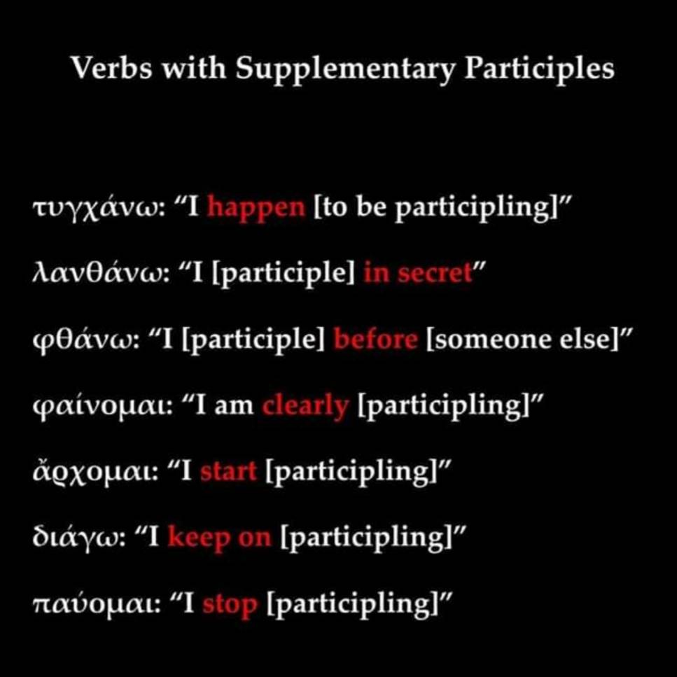 ClassicsAcademy's tweet photo. Those pesky verbs that take participles. Hope this helps!
#Greek #ClassicalGreek #ancientgreek #ancientlanguages #Classics #ClassicalCivilisation #ancientclassics #ancient #GreektoGCSE #GCSEGreek #ClassicsTutor #GreekTutor #GreekGrammar https://t.co/3okMJgAoYD