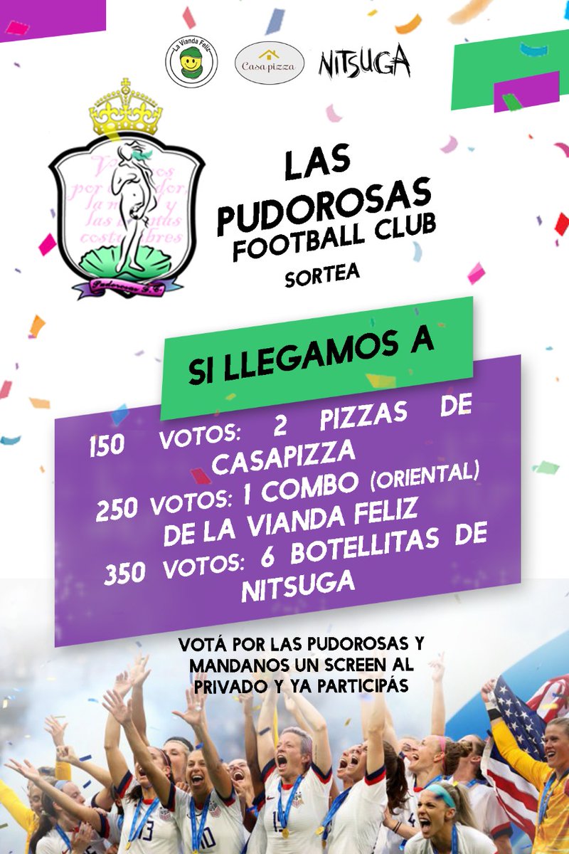 PudorosasFCQ's tweet photo. Porque sabemos que ninguna victoria de Pudorosas⚽🧕🏻 es nuestra, sino de la hinchada💪🏻... queremos premiarte y de paso ayudar a nuestros compañeros emprendedores en esta cuarentena...
Si totalizamos 350 votos se van los 3 premios 🍕🍱🍻

https://t.co/ntX0yo60kp https://t.co/O2MdOFCgmL