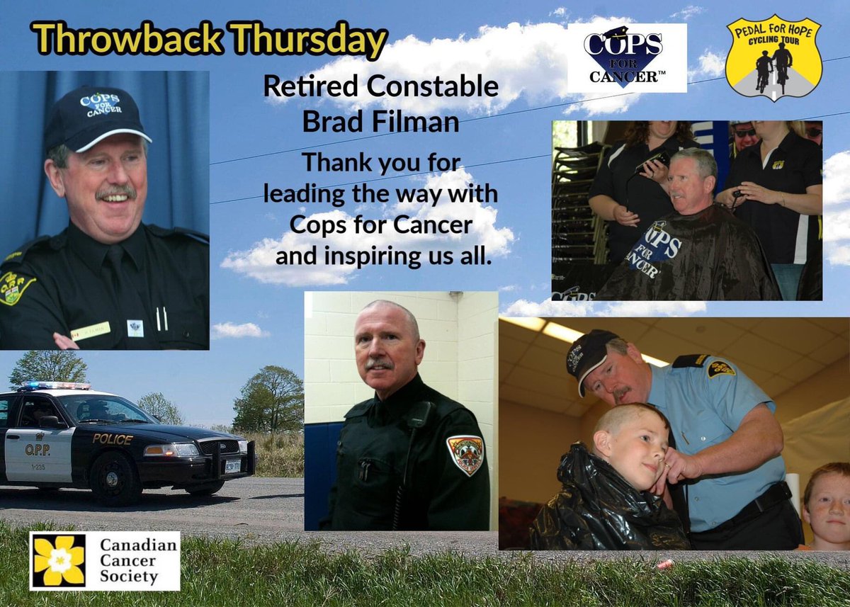 Constable Brad Filman was a proud member of the OPP and was instrumental in bringing the Cops for Cancer campaigns to the Peterborough area. Brad’s passion for Cops for Cancer and Pedal for Hope paved the way for the teams future success.  Thanks, Brad! #throwbackthursday.