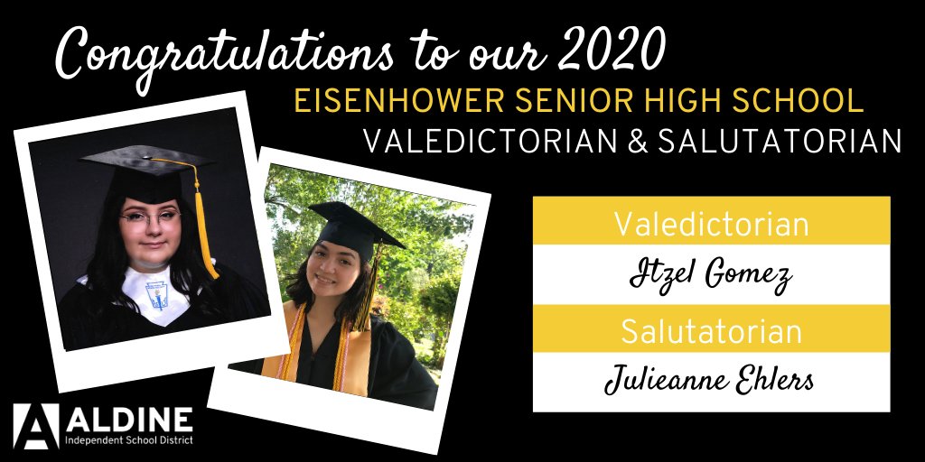 AldineISD's tweet photo. We will be celebrating our district Valedictorians and Salutatorians throughout the month. Congratulations to our @Eisenhower_AISD Val and Sal! Read More: https://t.co/YWSQBeBexC #AISDClassof2020 #WeAreAldine https://t.co/dUNXtDGCWu