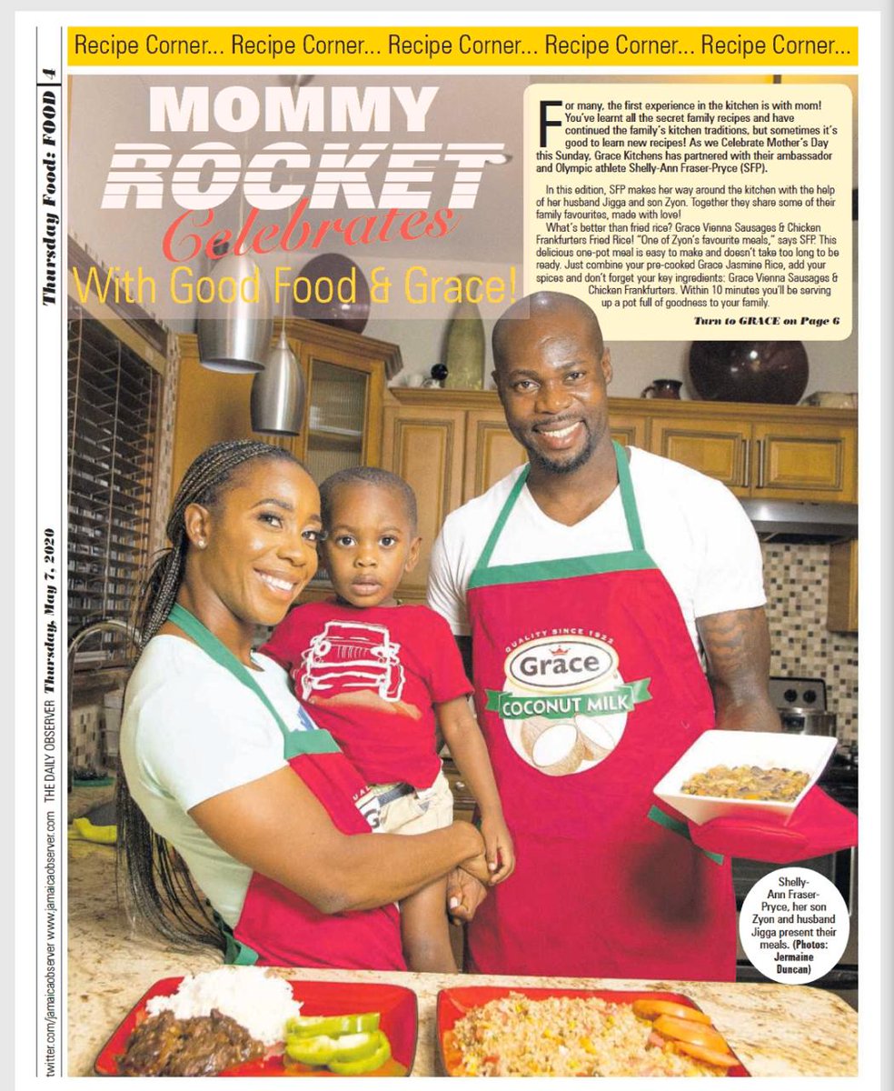 gracefoods's tweet photo. Who said our beloved #MommyRocket wasn’t a big chef too? @realshellyannfp with her husband Jigga and son, Zyon shared some of their family favorites in time for Mother’s Day. #EatingInWithGrace #ShareTheFlava #ShareTheLove https://t.co/SxrMIMxmt4