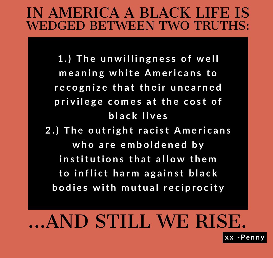 Penny_Middleton's tweet photo. If this is hard for you to read, trust me it was harder for me to write. I’ve said this before, black lives have to matter more than a moment of discomfort for you. ✊🏾 I, perhaps naively, do believe in the inherent goodness of people. Please prove me right. #blacklivesmatter https://t.co/CFDPuefDl6