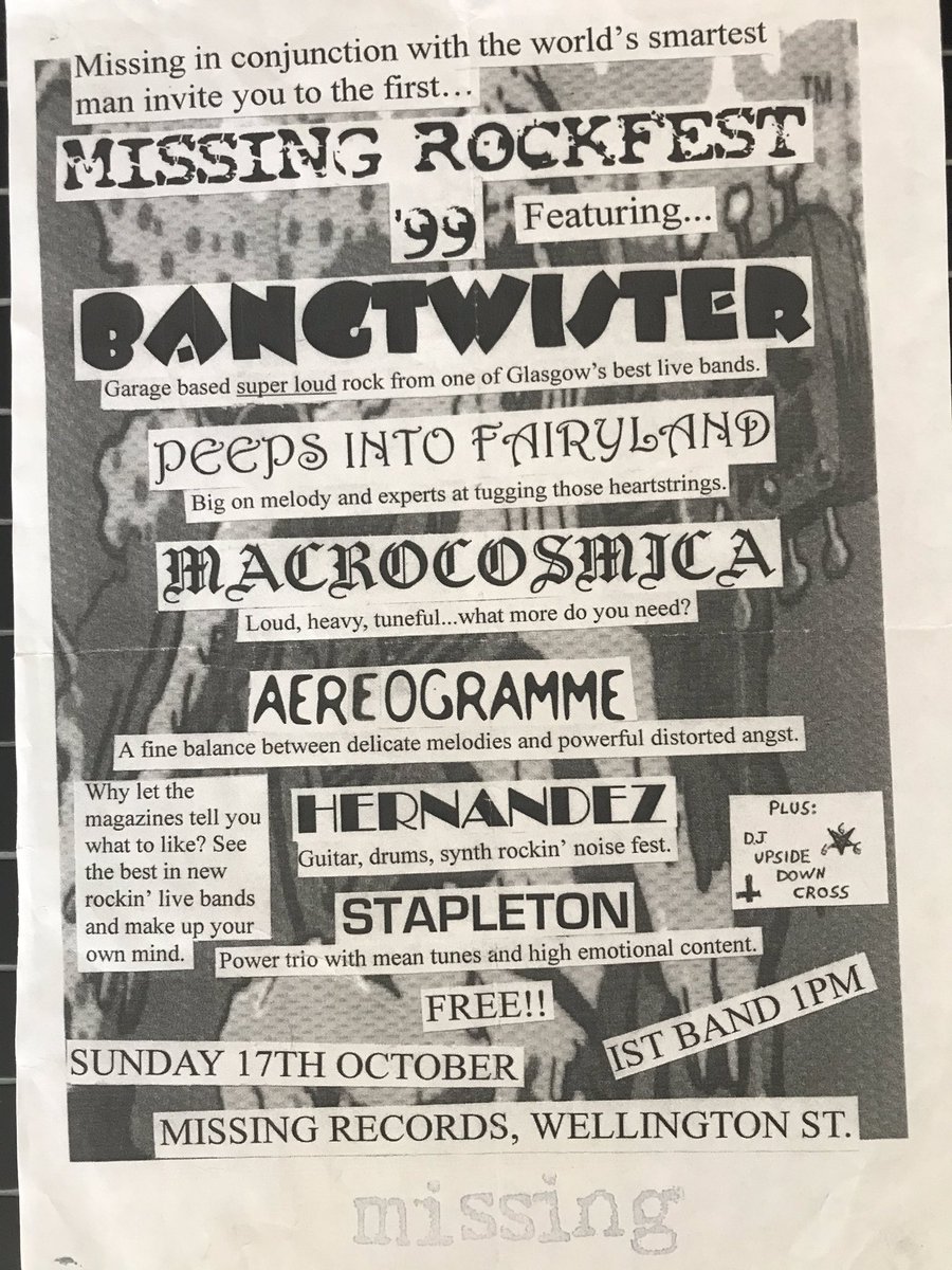 peepsintofairy1's tweet photo. In October 1999 Peeps played at the Missing Records Rockfest, the only time Peeps played at an in-store! #peepsintofairyland #missingrecords #rockfest99 #glasgow #gig #instore #wellingtonstreet https://t.co/jeNwtZA857
