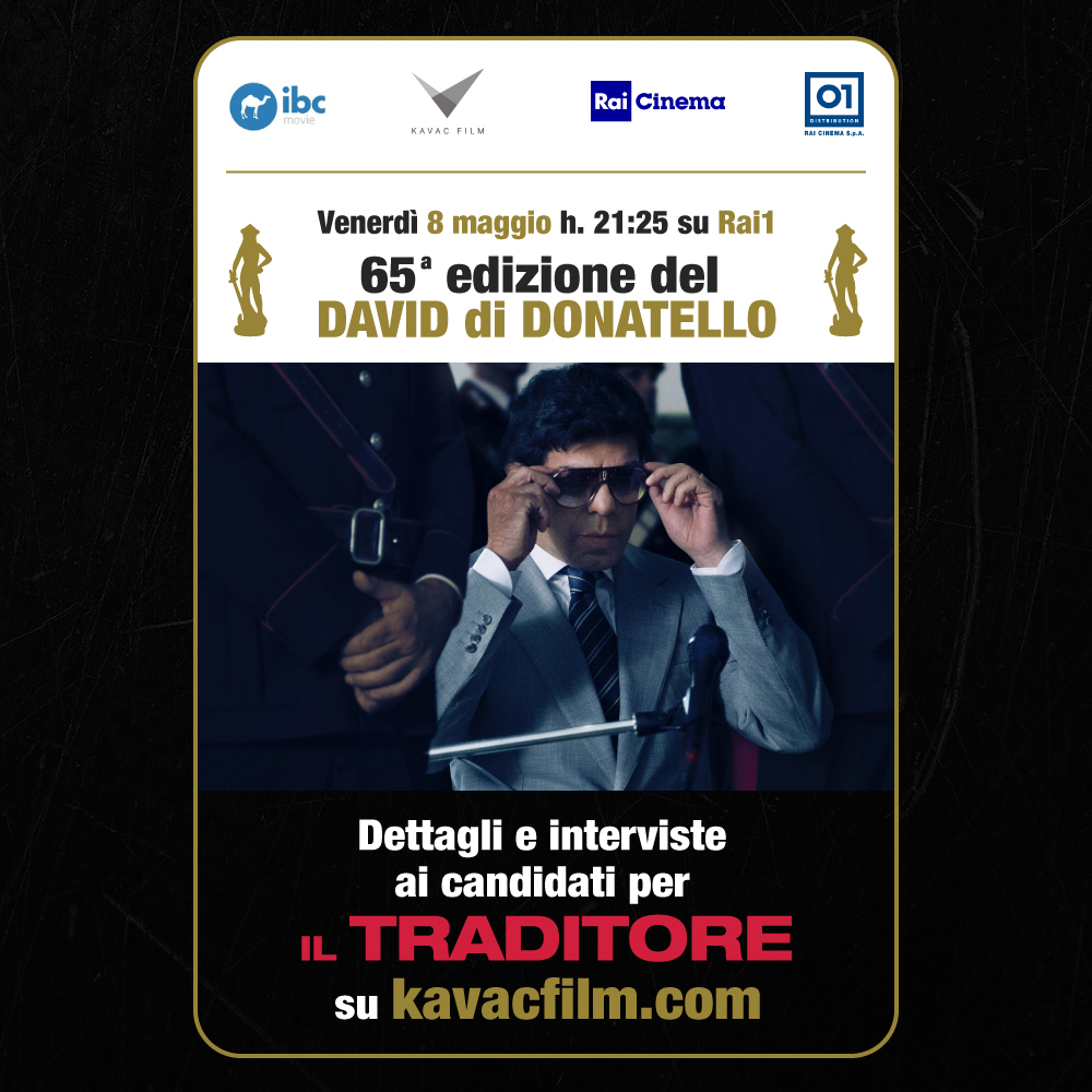 KavacFilm's tweet photo. Venerdì 8 maggio alle 21:25 su @RaiUno la cerimonia di premiazione della 65ᵃ edizione dei @PremiDavid . Nel nostro https://t.co/wJEX451Gib sito potete trovare tutti i contributi a #levocideldavid dei candidati per #IlTraditoreFilm di #MarcoBellocchio.
#David2020 #David65 https://t.co/qKgoea9Mhb