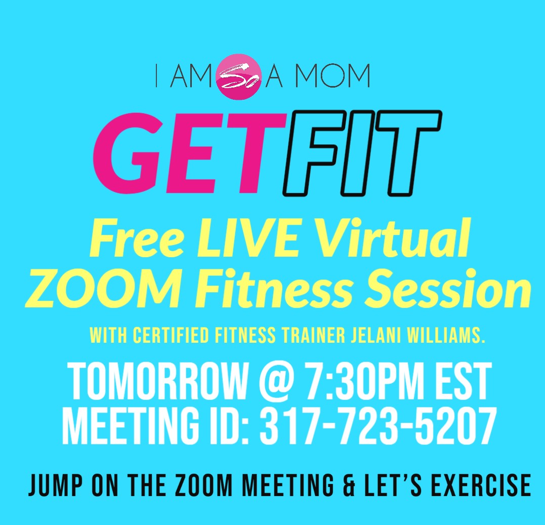 iamsoamom's tweet photo. GETFIT! Live FREE Virtual Workout Session tomorrow, Friday @7:30pm. Grab your towel, water &amp; get ready to join other moms as we Zoom workout! Meeting ID: 317-723-5207 https://t.co/gFAGK4qyYu