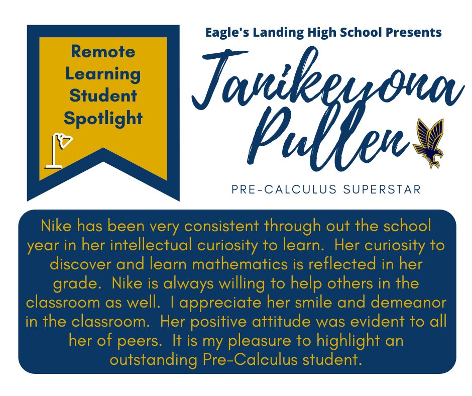 ELHS_HCS's tweet image. Nike (Tanikeyona) Pullen is our next SENIOR Remote Learning Student Spotlight! She was nominated by Mr. Ferrell as a Pre-Calculus Superstar! Congratulations Nike! @DrKeshaJones1 @KindraTukes @drwilliams08 #ELHSRemoteLearningSpotlight #RemoteLearninginHenry  #studentsintherace