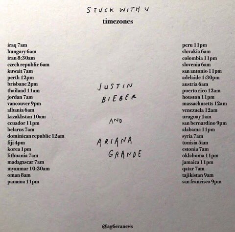 JBCrewdotcom's tweet photo. #StuckWithU by Justin Bieber and Ariana Grande comes out tonight at 12am EST. When does the song come out for you? | Photo credit: ag6eranews via Instagram https://t.co/ZWv5dh6kIb