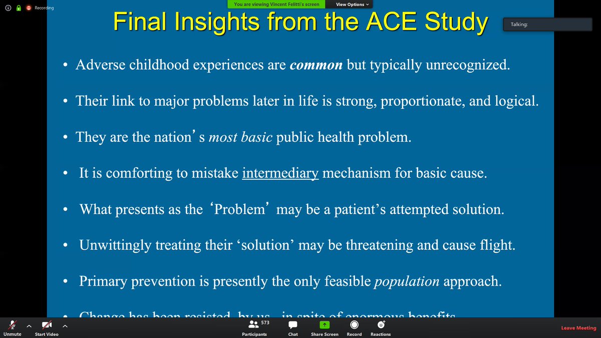 Simple wrap-up from Dr. Felitti at the <a href="/essdack/">ESSDACK</a>
virtual conference including solutions!!! #resiliencenow #traumainformed #resilience #trauma #adversechildhoodexperiences #healthcare #socialservice #education