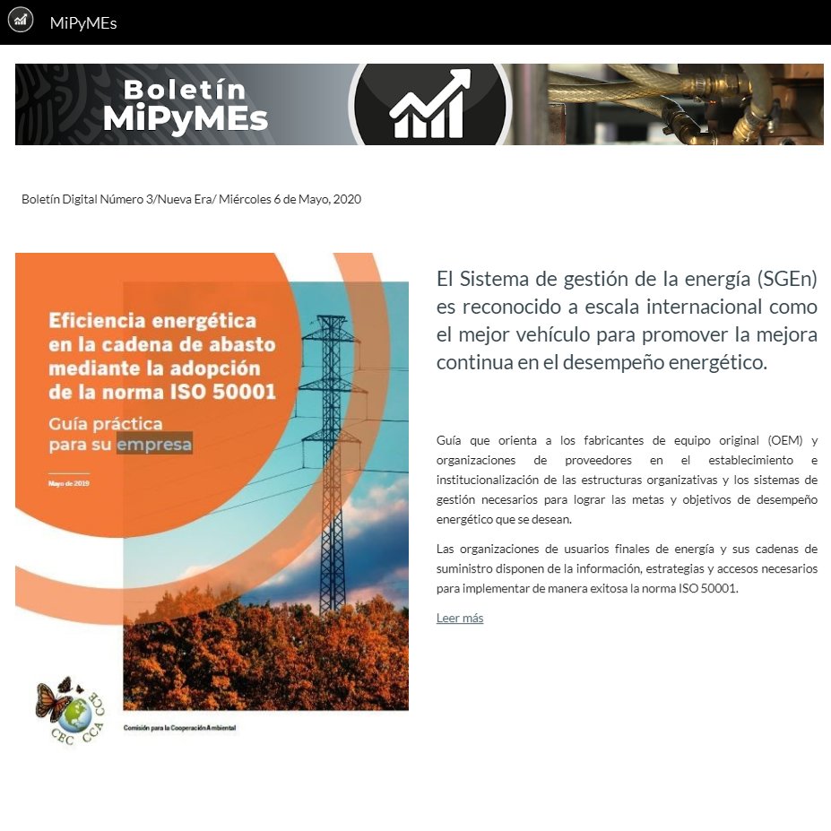 #SeguimosTrabajando  te invitamos a conocer el #Boletín No.3 de la Comunidad #MiPyMEs 🗞️ con información y noticias de eficiencia energética y CSA🖱️bit.ly/2WdGrZC 

No olvides suscribirte a los boletines de la <a href="/CONUEE_mx/">CONUEE_mx</a> bit.ly/2NdSXWo