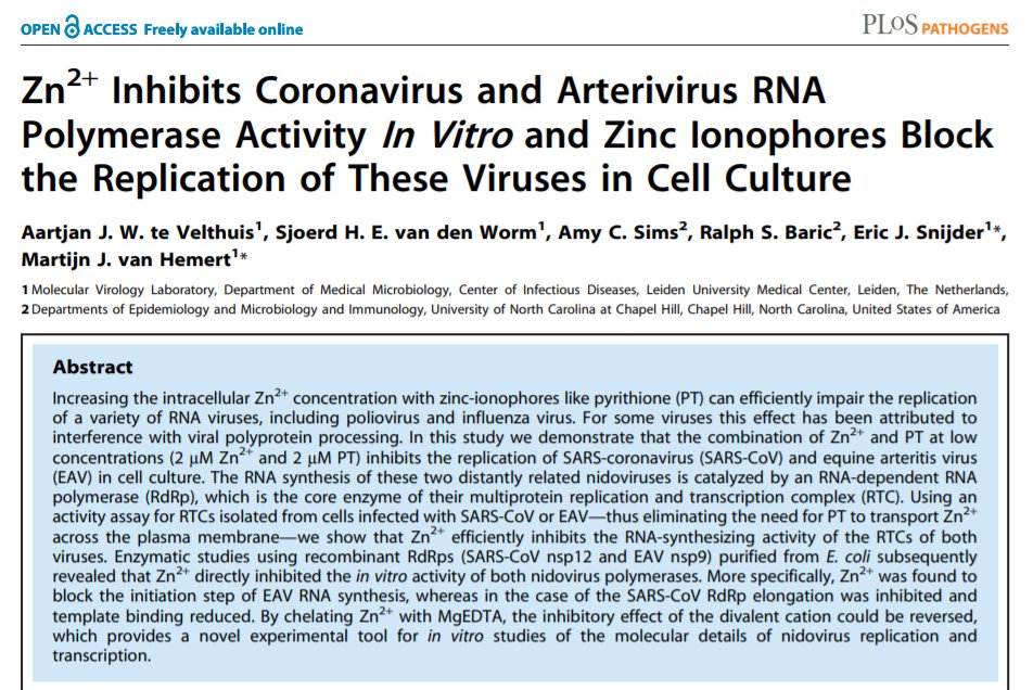 Most Zinc supporter refer to this article published on PLoS Pathogen in 2010, which described an in vitro inhibitory effect of Zn against SARS-CoV. Author also suggests the RdRp-dependent potential mechanism. Can this be translated to SARS-CoV-2? Let’s dive in.