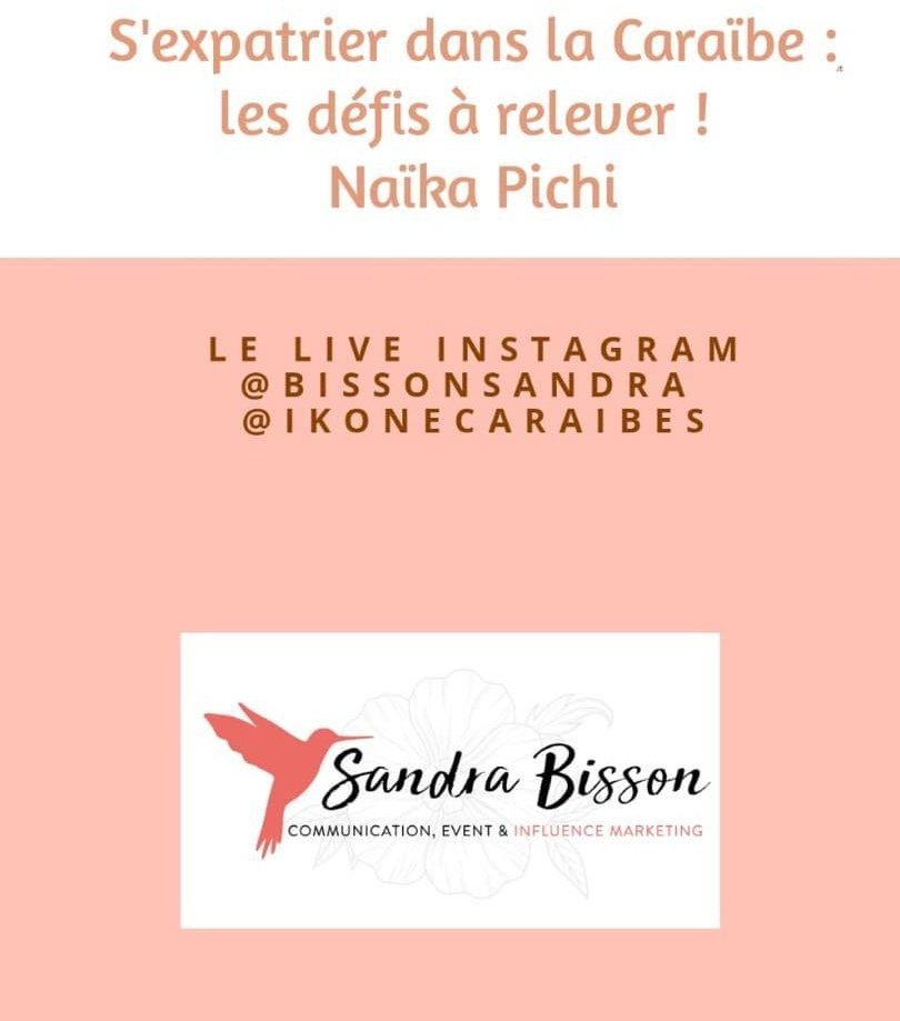 🚨EN LIVE SUR INSTAGRAM👇🏾
Notre directrice Naïka Pichi intervient maintenant dans le live #Queenattitude de Sandra Bisson,  sur le thème : "L’expatriation dans la Caraïbe, les défis à relever !".

Conseils et questions/réponses vous attendent.
Enjoy😉
#IGLIVE #Caraibe