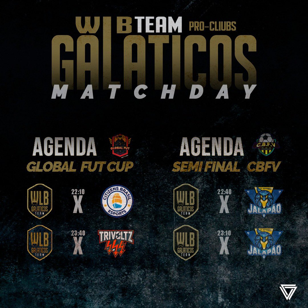 wlbgalaticos's tweet photo. Hoje é dia de GALÁTICOS!!! Semifinal contra o @jalapaoesports e dois grandes jogos contra a @TRIV0LTZ e @CitizensBReS válido pela @globalfutclub_  #proclubs #wlbproclubs https://t.co/jqywtFMV9k