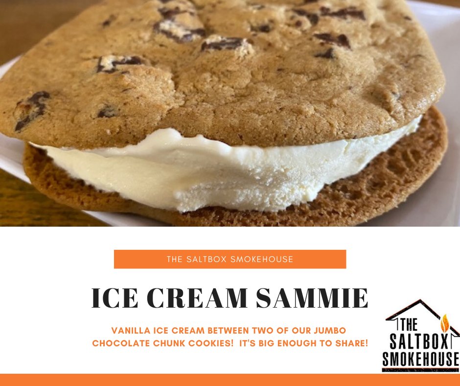 SaltboxS's tweet photo. Our Jumbo Chocolate Chunk Cookies got an upgrade.  Introducing Ice Cream Sammies, filled with vanilla ice cream &amp; big enough to share!

Half size- one jumbo cookie, cut in half $2.75
Full size- two jumbo cookies $5.50

Curbside Pickup
Pre-order: 315-553-2663
6152 Barclay Rd Sodus https://t.co/2rFsv2GrdZ
