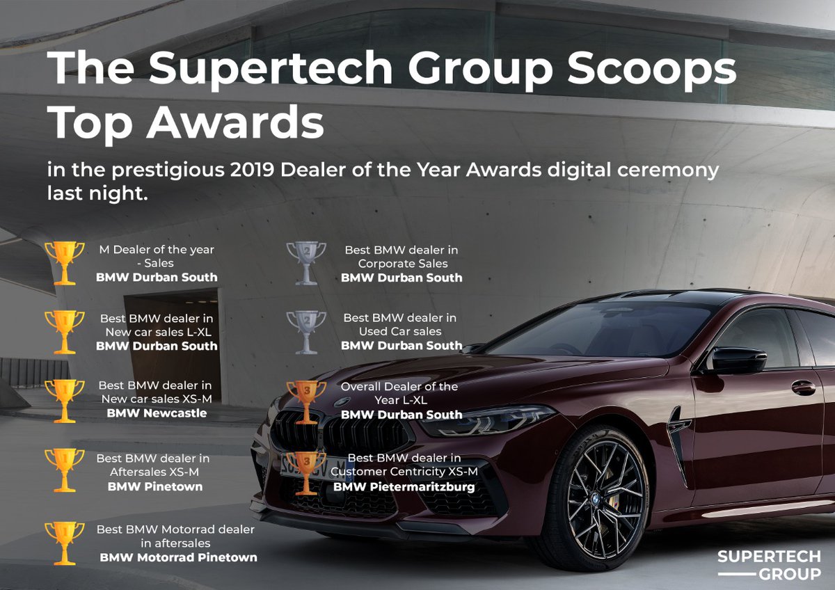 Supertech_Group's tweet photo. We are proud to announce that the Supertech Group scooped top awards once again at the annual BMW Dealer of the Year and Finance Dealer of the Year awards which were held recently. 

Thank you to all our customers and staff for living the #IMSupertech brand every day. https://t.co/JSqW60CDrS