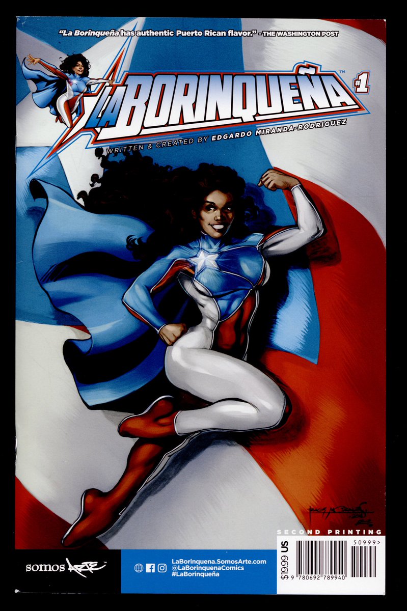 AshleyMNaranjo's tweet photo. A3 1/2: Also love an object, like the cover of “La Borinqueña, #1”, a comic book featuring a Puerto Rican superhero. Thinking about representation, heroes, systems. Example from @qikenwing https://t.co/F2O9TV8vQb #NobleChat https://t.co/4ItQd30usQ