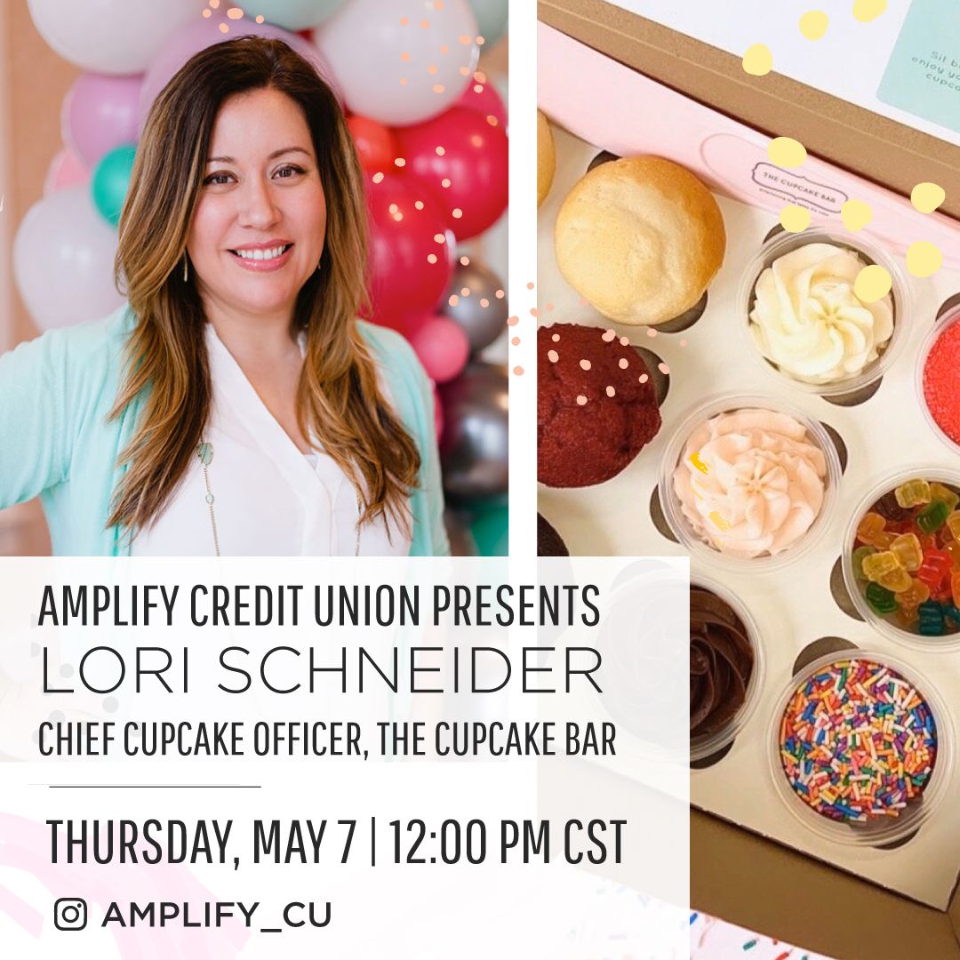 AmplifyCU's tweet photo. In 30 minutes, we will be chatting with Chief Cupcake Officer Lori Schneider of @TheCupcakeBar_ on our Instagram page! Join us for your chance to win a $50 gift certificate towards your next purchase. 🧁 https://t.co/fkZwYRxkai