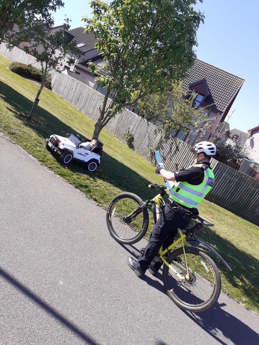 PSOSMoray's tweet photo. Whilst on patrol in #Elgin this morning, PC Dey had cause to stop this young lad. A quick check of our computers revealed that all was in order with the vehicle but the driver was issued a ticket for off road driving! #CommunityPolicing https://t.co/biugw9YyZ6