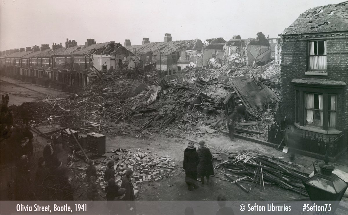 This  #WW2  #Blitz photo shows bomb damage to Olivia Street  #Bootle 1941 |  @SeftonLibraries  #Sefton75  #VEDay75  #LestWeForget  #Liverpool  #MerseysideIf you’ve got  #Sefton links, and want to share your family’s  #WW2 story:  http://seftonwarmemorials.org 