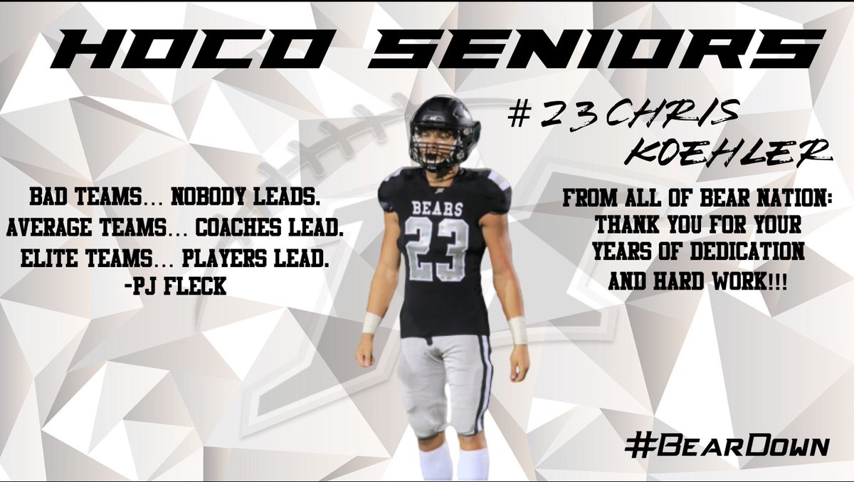 BearDownHOCO's tweet photo. Another dang good Bear!! HOCO matters to this young man!! 4 years of dedication!! @chris_koehler_ @coachpflowe @coachdhudson @RizerBEARDOWN
#🐻⬇️🏈💥 https://t.co/5lzuEylM6B